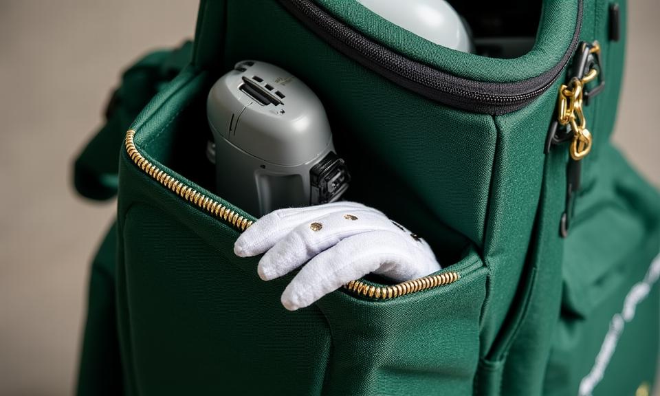 スマートに配置されたバッグのポケットと小物類