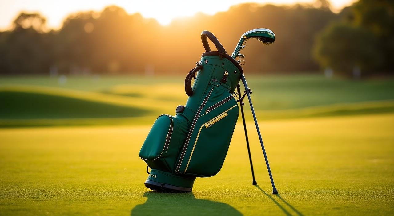 ThreadLink Golfのプレミアムなテキスタイルゴルフバッグが芝生の上に置かれている様子