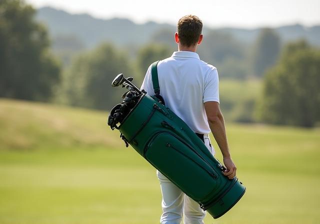 軽量なゴルフバッグを軽快に持ち運ぶゴルファー